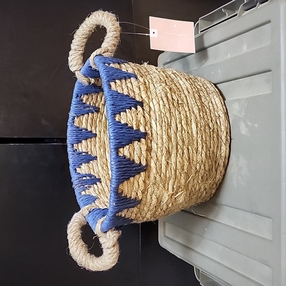 Decocrated Other - Decocrated Boho Basket Woven Tan Blue Double Handles Storage NWT